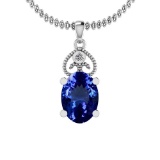 Certified 4.68 Ctw VS/SI1 Tanzanite and Diamond 14K White Gold Vintage Style Pendant