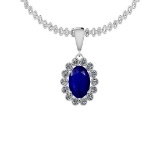 5.60 Ctw SI2/I1 Blue Sapphire And Diamond 14K White Gold Necklace