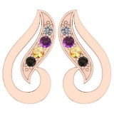Certified 0.17 Ctw Citrine, Smoky Quartz, Amethyst And Diamond I1/I2 14K Rose Gold Stud Earrings