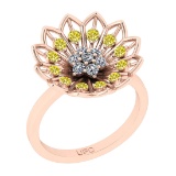 0.65 Ctw i2/i3 Treated Fancy Yellow and White Diamond 14K Rose Gold Flower Engagement Halo Ring