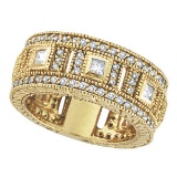 Round and Princess Eternity Diamond Byzantine Ring 14k Yellow Gold 1.72ctw