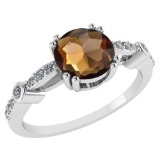Certified .88 Ctw Genuine Smoky And Diamond 14K White Gold Rings