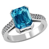 Certified 2.95 CTW Genuine Blue Topaz And Diamond 14K White Gold Ring