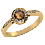 Certified 1.20 CTW Genuine Smoky And Diamond 14K Yellow Gold Ring