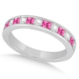 Channel Pink Sapphire and Diamond Wedding Ring 14k White Gold 1.70ctw