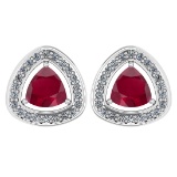 1.42 Ctw Ruby And Diamond 14k White Gold Stud Earrings