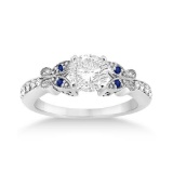 Butterfly Diamond and Sapphire Engagement Ring platinum 1.20 ctw