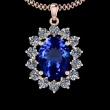9.35 Ctw VS/SI1 Tanzanite And Diamond 10K Rose Gold Vintage Style Pendant