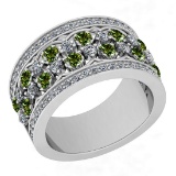 Certified 1.76 Ctw I2/I3 Green Sapphire And Diamond 10K White Gold Band Ring