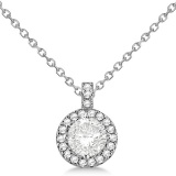 Diamond Halo Pendant Necklace Round Solitaire 14k White Gold 1.00ctw