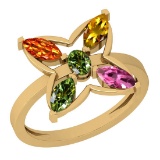Certified 1.20 Ctw Multi Sapphire 14K Yellow Gold Ring