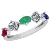 Certified 1.15 Ctw VS/SI1 Emerald , Ruby, Blue Sapphire And Diamond 14K White Gold Vintage Style Rin