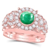 Certified 3.20 CTW Genuine Emerlad And Diamond 14K Rose Gold Ring