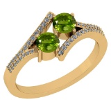 Certified 1.06 Ctw Genuine Peridot And Diamond 14k Yellow Gold Engagement Ring