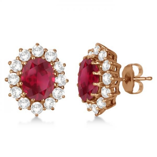 Oval Ruby Earrings with Diamonds 14k Rose Gold 7.10ctw