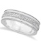 Carved Mens Wedding Ring Diamond Cut Band in Platinum 7 mm