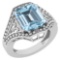 Certified 6.04 Ctw Blue Topaz And Diamond Ladies Fashion Halo Ring 14k White Gold MADE IN USA (VS/SI