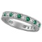 Diamond and Emerald Anniversary Ring Band in 14k White Gold 1.08 ctw