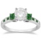 Princess Cut Diamond and Emerald Engagement Ring 18k White Gold 1.68ctw