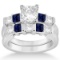 5 Stone Diamond and Blue Sapphire Bridal Set 14K White Gold 1.46ctw