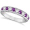 Diamond and Amethyst Band Filigree Design Ring 14k White Gold 0.60ctw