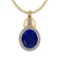 Certified 6.26 Ctw Blue Sapphire And Diamond SI2/I1 14K Yellow Gold Pendant
