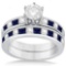 Channel Blue Sapphire and Diamond Bridal Set 14k White Gold 2.30ctw