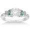 Butterfly Diamond and Emerald Engagement Ring 14k White Gold 1.20ctw