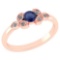 Certified .39 CTW Genuine Blue Sapphire And Diamond (G-H/SI1-SI2) 14K Rose Gold Ring