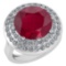 Certified 7.30 Ctw Ruby And Diamond Ladies Fashion Halo Ring 14K White Gold (VS/SI1) MADE IN USA