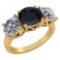 Certified 1.60 CTW Genuine Black Sapphire And Diamond 14K Yellow Gold Ring