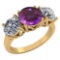 Certified 1.90 CTW Genuine Amethyst And Diamond 14K Yellow Gold Ring