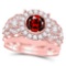 Certified 3.10 CTW Genuine Garnet And Diamond 14K Rose Gold Ring