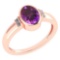 Certified 1.28 Ctw Amethyst And Diamond 14k Rose Gold Ring