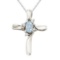 Aquamarine and Diamond Cross Necklace Pendant 14k White Gold 1.05 cttw
