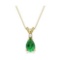 Pear Emerald and Diamond Solitaire Pendant Necklace 14k Yellow Gold