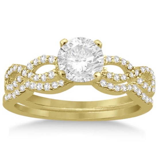 Infinity Twisted Diamond Matching Bridal Set in 14K Yellow Gold 0.94ctw