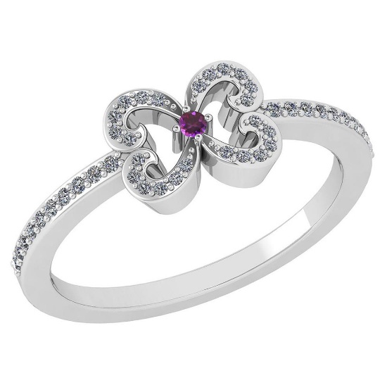 Certified 0.24 Ctw Amethyst And Diamond 18k White Gold Halo Ring