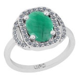 2.32 Ctw SI2/I1 Emerald And Diamond 14K White Gold Engagement Ring