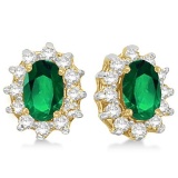 Oval Emerald and Diamond Accented Earrings 14k Yellow Gold 2.05ctw