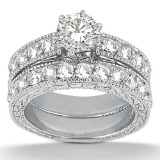 Antique style Diamond Engagement Ring and Wedding Band 14k White Gold 2.70ctw