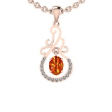 Certified 1.93 Ctw SI2/I1 Orange Sapphire And Diamond 14K Rose Gold Vintage Style Necklace