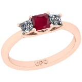 1.55 Ctw SI2/I1 Ruby And Diamond 14K Rose Gold three Stone Ring