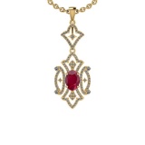 Certified 3.25 Ctw SI2/I1 Ruby And Diamond 14K Yellow Gold Necklace