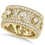 Vintage Style Bezel-Set Wide Band Diamond Ring 14k Yellow Gold 1.70ctw