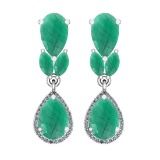 6.79 Ctw VS/SI1 Emerald And Diamond 14K White Gold Dangling Earrings