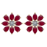 4.12 CTW RUBY AND DIAMOND 14k GOLD YELLOW STUD EARRINGS