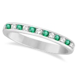 Channel-Set Emerald and Diamond Ring Band 14k White Gold 0.40ctw