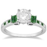 Princess Cut Diamond and Emerald Engagement Ring 18k White Gold 1.68ctw