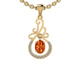 Certified 1.93 Ctw SI2/I1 Orange Sapphire And Diamond 14K Yellow Gold Vintage Style Necklace